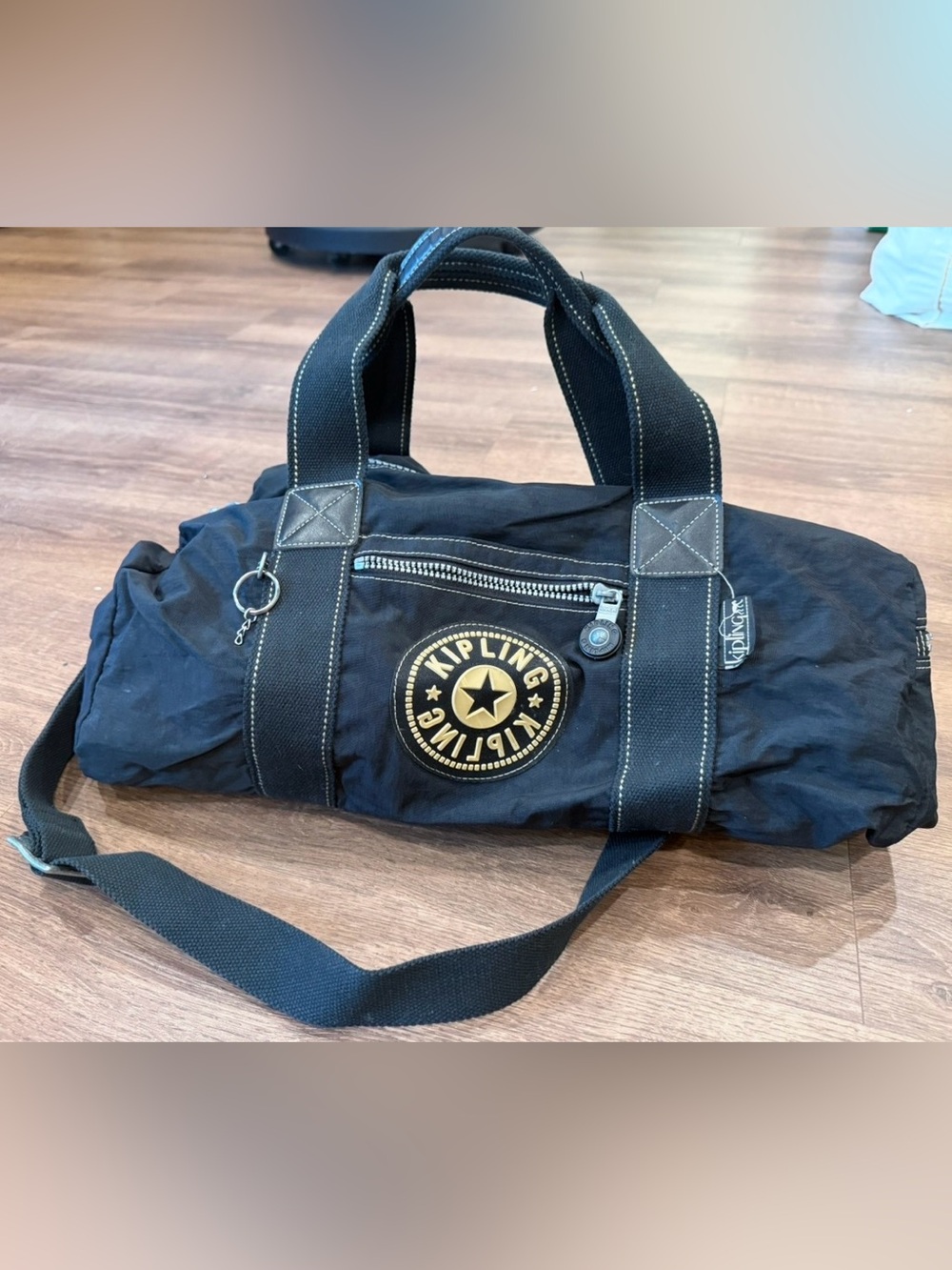 Kipling Black Small Duffel Bag-Gold Logo Patch and detachable Strap NO MONKEY!